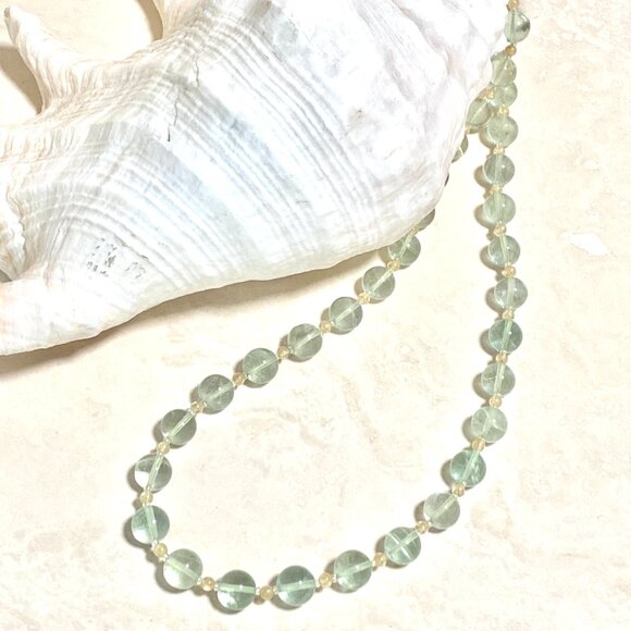 Genuine Green Fluorite & Golden Rutilated Quartz Gemstone Beaded Necklace - Picture 2 of 11